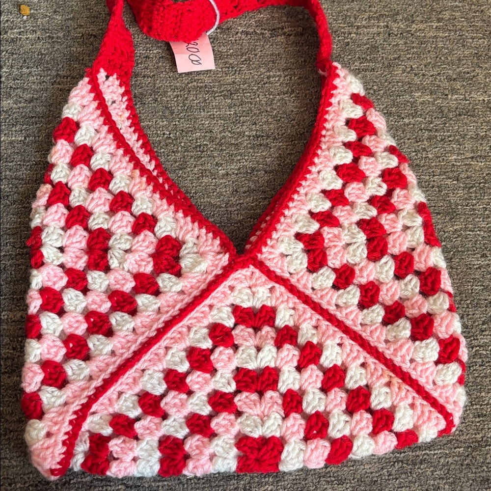 Handcrafted Red and Pink Crochet Bag